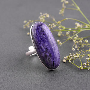 Bague en pierre précieuse de Cherolite naturelle en argent sterling 925 de grande taille - Product Image 3