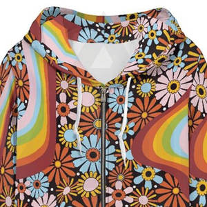 Sweat à capuche oversize tendance pour femme, imprimé numérique vibrant, streetwear d'hiver, multicolore, fermeture éclair, sublimation, tissu éponge écologique - Product Image 6