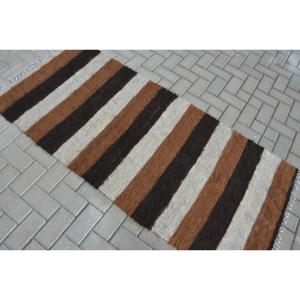 Vintage Rug, Accent 2.8x6.2 ft Turkish Rug, <b>Brown</b> White Moroccan <b>Wool</b> Rug - Product Image 4