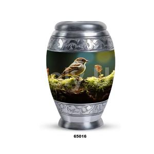 Hot Selling Aluminium Beautiful Sparrow Cremation Adult Urn for Human Ashes Keepsake Funeral Urn With Free <b>Velvet</b> <b>Bag</b> - Product Image 4