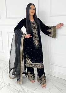 Ensemble Salwar Top Dupatta en velours de viscose lourd très tendance avec broderie et travail de séquence de 5 mm, ensemble de costume pour mariage - Product Image 3