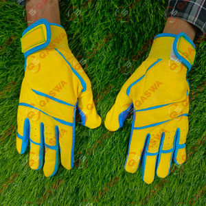 Gants de baseball de softball en cuir combinés jaune et bleu de conception unique pour la frappe disponibles à bas prix - Product Image 2