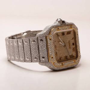 Reloj de pulsera de diamantes completamente helado, reloj de diamantes VVS Moissanite redondo brillante, reloj mecánico automático Hip Hop para hombres - Product Image 6