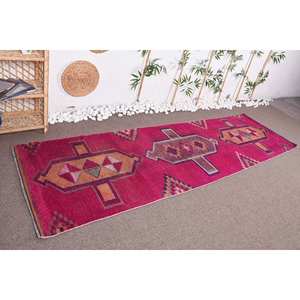 Handmade <b>Rustic</b> Pink Brown Wool Patchwork <b>Rug</b> 3 X 10 ft Rectangular Striped Design for Living Room Hotel Room with Latex Backing - Product Image 3