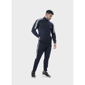 <b>Men's</b> Navy Striped Sporty Tracksuit Set 2-Piece Full Sleeve Stand Collar Zipper <b>Jacket</b> Ankle-Length Pants Breathable 320g - Product Image 3