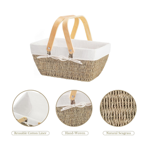 Panier de pique-nique en jonc de mer tissé naturel avec poignées panier de rangement décoratif pour le camping en plein air du Vietnam vente en gros - Product Image 3