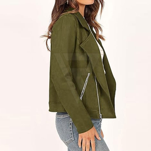 แจ็กเก็ตหนังนิ่มสำหรับผู้หญิงซิปสีพื้นระบายอากาศได้ดีสำหรับฤดูหนาวดีไซน์ใหม่คลาสสิก - Product Image 2