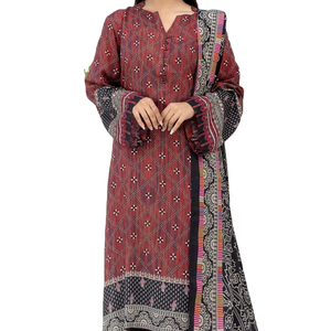 Ensemble trois pièces pour femme Shalwar Kameez brodé, Kurta en coton et soie, pantalon confortable à séchage rapide, magnifique Dupatta pour fêtes et mariages - Product Image 1