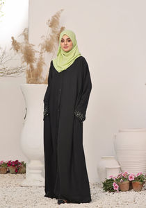 Vestido Musulmán Abaya de Color Negro Sólido, Talla Grande, Alta Calidad, Nuevo Estilo, Holgado, de Manga Larga, con Bordado para Mujer - Product Image 6