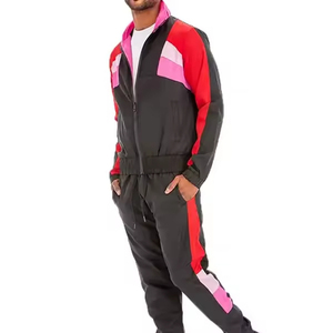 ชุดแจ็คเก็ตสองชิ้นสั่งทำออนไลน์ ตัดต่อสีสัน แต่งลายปะติด ซิป ไนลอน โพลีเอสเตอร์ สตรีทแวร์ แจ็คเก็ตกันลม ชุดวอร์มไนลอน ผู้ชาย - Product Image 2