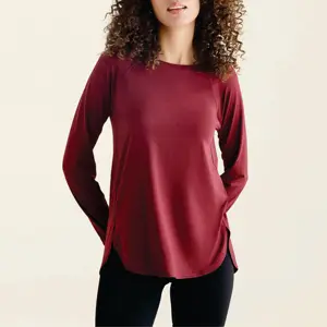 92% Polyester recyclé 8% Spandex coupe ajustée séchage rapide Anti odeur Windsor vin mélange femmes renouveler respirant haut à manches longues