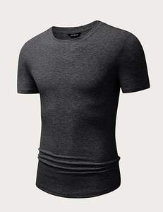 Tops de sport pour hommes, style long, manches courtes, compression, col rond, 220g, logo personnalisé, respirant, musculation, mince, régulier, actif - Product Image 5