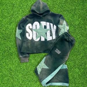 เสื้อครอปสตรีทแวร์ชายเสื้อครอปผ้าฟลีซกางเกงขายาวผ้าฟลีซปักลายสตรีทแวร์ออกแบบได้ตามต้องการ - Product Image 2