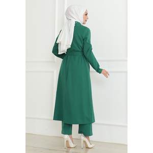 MSW19216-4 Ensemble décontracté avec détails émeraude, hauts longs mi-longueur, col rond, manches longues, 100% polyester - Product Image 4