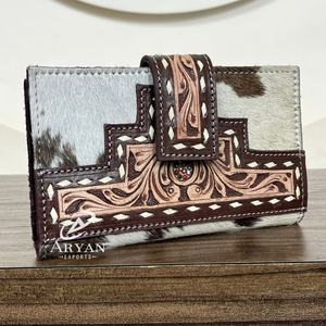 New Designer 2025 Hand Tooled <b>Hair</b>-On Cowhide Leather Long Bifold Wallet <b>for</b> Women's Newest Card Wallet Fast Delivery Clutches - Product Image 1