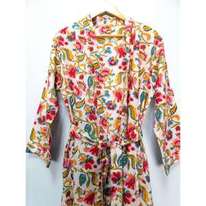 Peignoir en coton long maillot de bain imprimé en bloc long kimono chemise de nuit vêtements de plage vêtements de nuit doux peignoir à fleurs fabricant en gros - Product Image 6