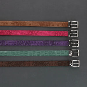 High Quality Customized OEM <b>Men's</b> Reversible Dress <b>Belts</b> Crocodile Print Purple Genuine Leather Wholesale Customized Design - Product Image 6