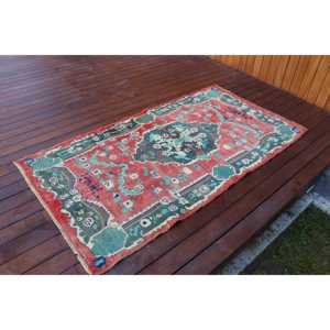 พรมวินเทจขนาด 3.1x6 ฟุต, พรมตกแต่งสไตล์ตุรกี, พรมสีแดงล้วน - Product Image 2