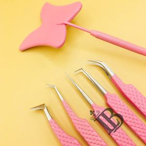 Pince à épiler pour extensions de cils en vente, pince à épiler en acier inoxydable rose papillon miroir, logo personnalisé offert - Product Image 4