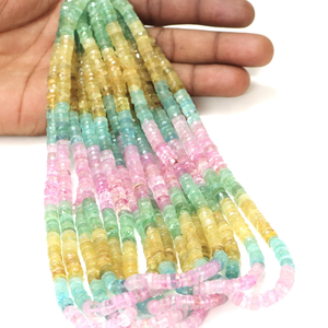 Perles Heishi facettées multicolores : Pierre précieuse naturelle AAA (5-7 mm) - Product Image 2