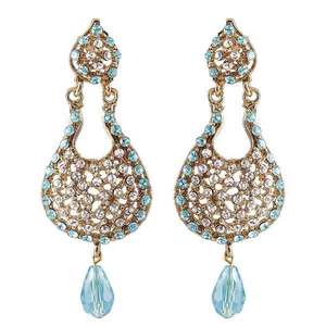 Kriaa <b>Fine</b> <b>Dangle</b> <b>Earrings</b> Blue Austrian Stone with Gold Plating 1300904 Model - Product Image 1