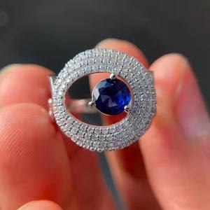 Anillo de cóctel de cristal de zafiro azul marino, anillo de declaración azul y blanco de diamante de moissanita Original, anillo de solitarios de plata 925 - Product Image 1