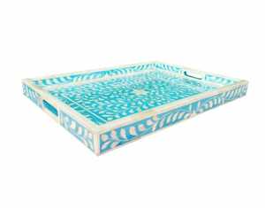 Bandeja Decorativa Artesanal con Adornos Árabes, Bandeja de Servir de Lujo Árabe con Incrustaciones de Hueso, Intrincada, Ideal para Ramadán - Product Image 1