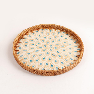 Plateaux de service en rotin tissés à la main avec plateau ottoman rond incrusté de nacre pour la maison et la cuisine du Vietnam - Product Image 3