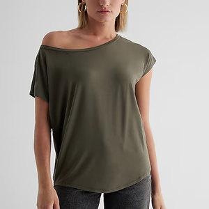 Vente chaude OFF épaule femmes T-shirts à manches courtes personnalisés 100% coton doux pour la peau femme hauts 2024 - Product Image 1