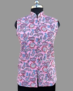 Nouvelle arrivée de veste en coton imprimé bloc à la main pour femmes Multi Floral réversible hiver formel gilet Logo dos à la mode Design fait main - Product Image 2