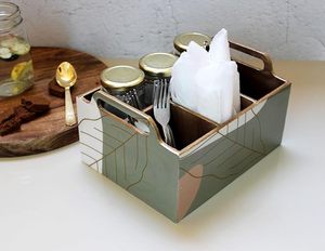 Soporte de Cubiertos de MDF gris para mesa de comedor, estante de cocina multiusos para soporte de cubiertos, soporte de cuchara para Diwali, forma rectangular - Product Image 1