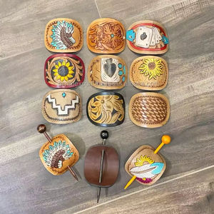 ใหม่Handcrafted TooledหนังVINTAGE Hair Stickคุณภาพสูงwesternของแท้หนังผู้หญิงBarretteคลิปดอกทานตะวันผมStick - Product Image 5