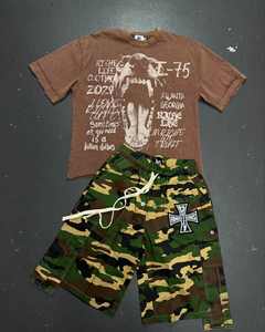 Ensemble de shorts en molleton de coton 100% respirant et léger respectueux de l'environnement avec des motifs imprimés personnalisés saison estivale - Product Image 3