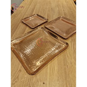 ถาดเสิร์ฟอาหารและจานที่ดีที่สุดสำหรับอาหารถาดเสิร์ฟโลหะทำจากทองแดงทุบเป็นทรงสี่เหลี่ยมผืนผ้า - Product Image 5