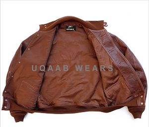 Veste en cuir véritable de A-1 de vol de bombardier des hommes veste en cuir véritable de mode vintage de pilote de l'armée de l'air en détresse OEM - Product Image 2