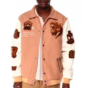 OEM personalizado hombres Letterman Varsity chaquetas cálido invierno béisbol bombardero mangas de cuero Chenille bordado Logo tela individual - Product Image 6