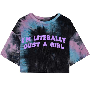 OEM diseño de las mujeres de manga corta Tie Dye Crop Top cuello verano transpirable camiseta de gran tamaño de secado rápido Patchwork borla Sexy - Product Image 2