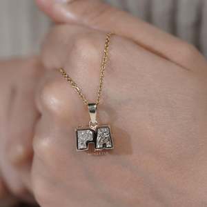 Customized Natural Princess Cut Diamond <b>Initial</b> Pendant Necklace in Yellow Gold IGI Certified - Product Image 5