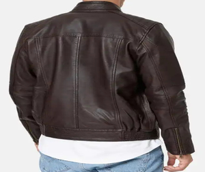 Veste en cuir véritable vintage pour homme, moto, motard, protection, 100% cuir de vache véritable, col montant, logo sur le devant - Product Image 2