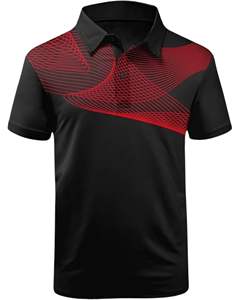 Camiseta Polo Personalizada para Hombre, Negra y Roja, con Estampado Gráfico, Manga Corta, Tejido Transpirable, Informal, para Golf, Suave y Cómoda, OEM Personalizado - Product Image 1