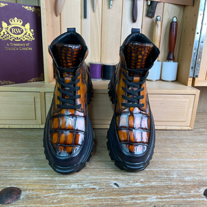 Botas Cortas de Hombre Personalizadas con Cordones, Estilo Otoño/Invierno, Parte Superior de Cuero, Forro de Cuero Genuino, con Aumento de Altura - Product Image 6