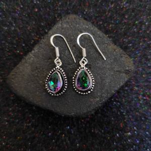 Vente en gros de boucles d'oreilles en argent sterling faites à la main pour femmes, petites topazes mystiques, quartz, pierres précieuses, perle, plaqué or-prix d'usine - Product Image 3