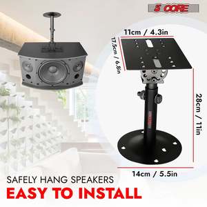 5Core <b>Speaker</b> Wall Mount Rotatable Angle Universal <b>Large</b> Bookshelf Mounting Bracket - Product Image 4
