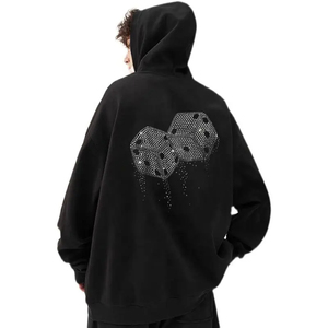 Outwear Hommes Strass Hoodies Acid Wash Oversize Pull À Capuche Applique Patchwork Boxy Fit Hommes Distressed Hoodie Winter Wear - Product Image 3