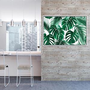 Elegantly Printed Tropical Palm Leaf Canvas Artwork: <b>Large</b> Floral Design,WHITE <b>FRAMED</b> CANVAS - Product Image 1