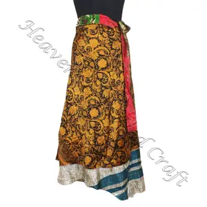 Reversible Custom Length Size Magic Wickel rock 2-lagiger reversibler Magic Silk Saris Wickel Langer Rock Bohemian Silk Sari Rock