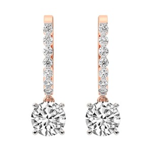 Gripped Claw Set Lab Grown <b>Diamond</b> <b>Dangle</b> <b>Earrings</b> 1 Ct Tw F-G Color VS Clarity 28 <b>Diamonds</b> 14K Solid Gold Secure Hold Sparkle - Product Image 3