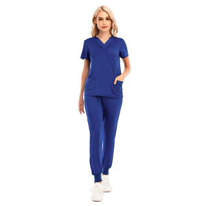 Uniforme de travail unisexe de haute qualité avec col en V, hauts et pantalons, ensemble de poches, modèle OEM - Product Image 3