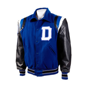 แจ็คเก็ต Letterman สีฟ้าและสีขาวพร้อมแพทช์โลโก้เย็บปักถักร้อยสีขาวแจ็คเก็ต Letterman คุณภาพสูง/สีและขนาดที่กำหนดเอง - Product Image 2