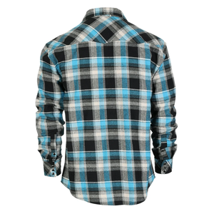 Chemise en flanelle de moto occidentale à carreaux turquoise noir et blanc pour hommes - Product Image 2